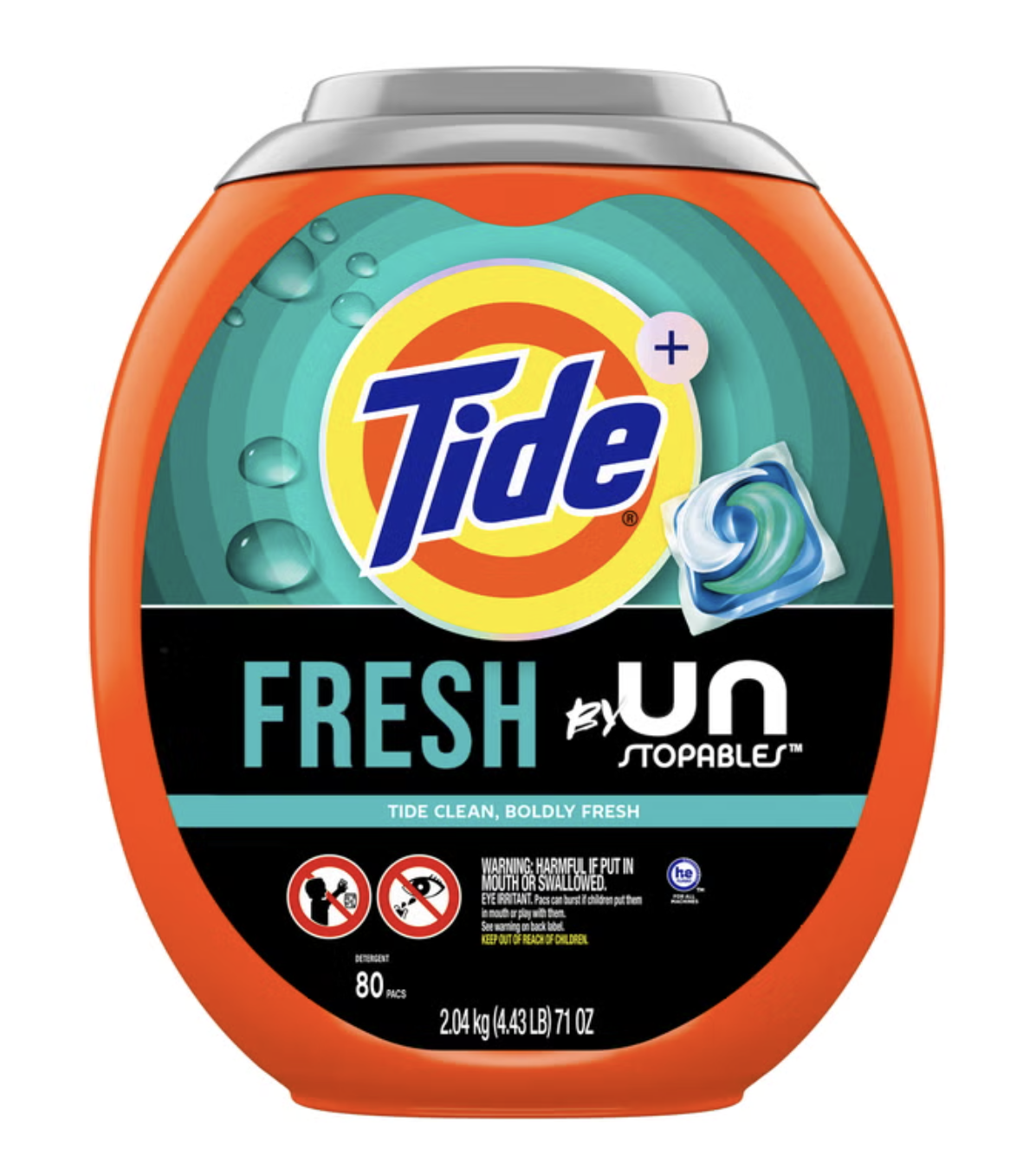 Cápsulas de detergente para roupa Tide Pods Unstopables, aroma fresco, 80 unidades